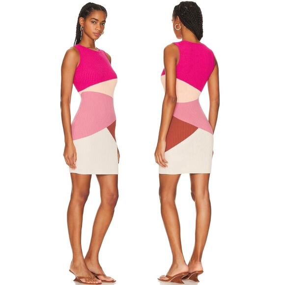 MINKPINK Vita Knit Colorblock Ribbed Midi Dress Pink Multicolor Sleeveless Large - Picture 9 of 15